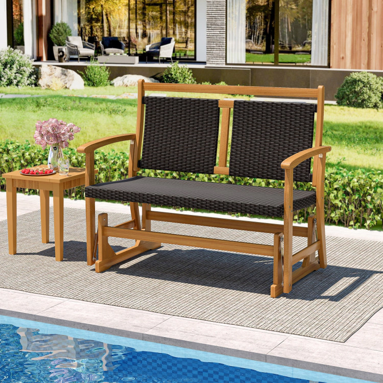 Hivvago Patio Rattan Glider Bench For 2 With Acacia Wood Frame And Wicker Seat Back - 42 Inch