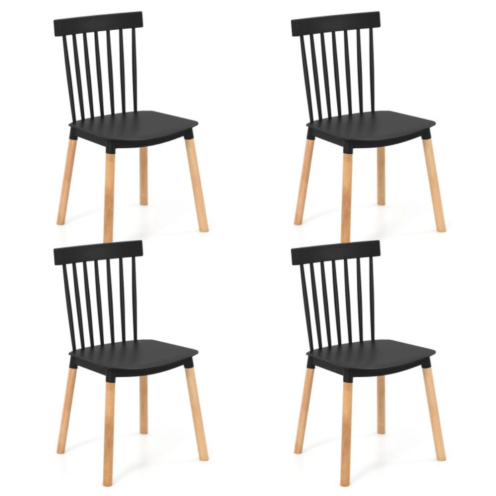 Hivvago Set of 4 Windsor Dining Chairs with Spindle Backs and Curved Seats-Black