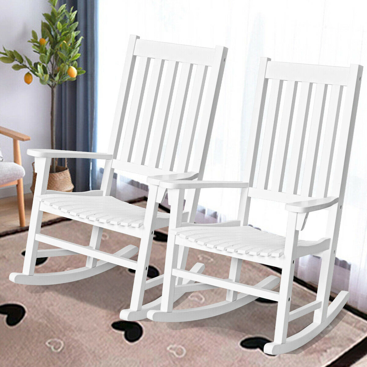 LJG Indoor Outdoor Wooden High Back Rocking Chair