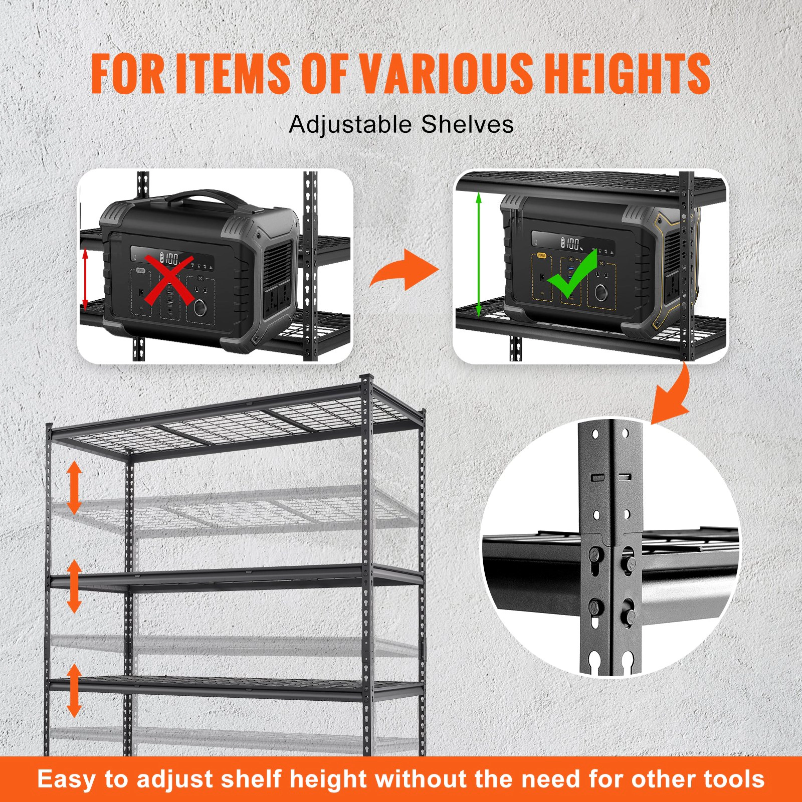 Flynama 5-Shelf Freestanding Garage Shelving, Heavy Duty Steel, Adjustable, Black (60"W x 78"H x 24"D)