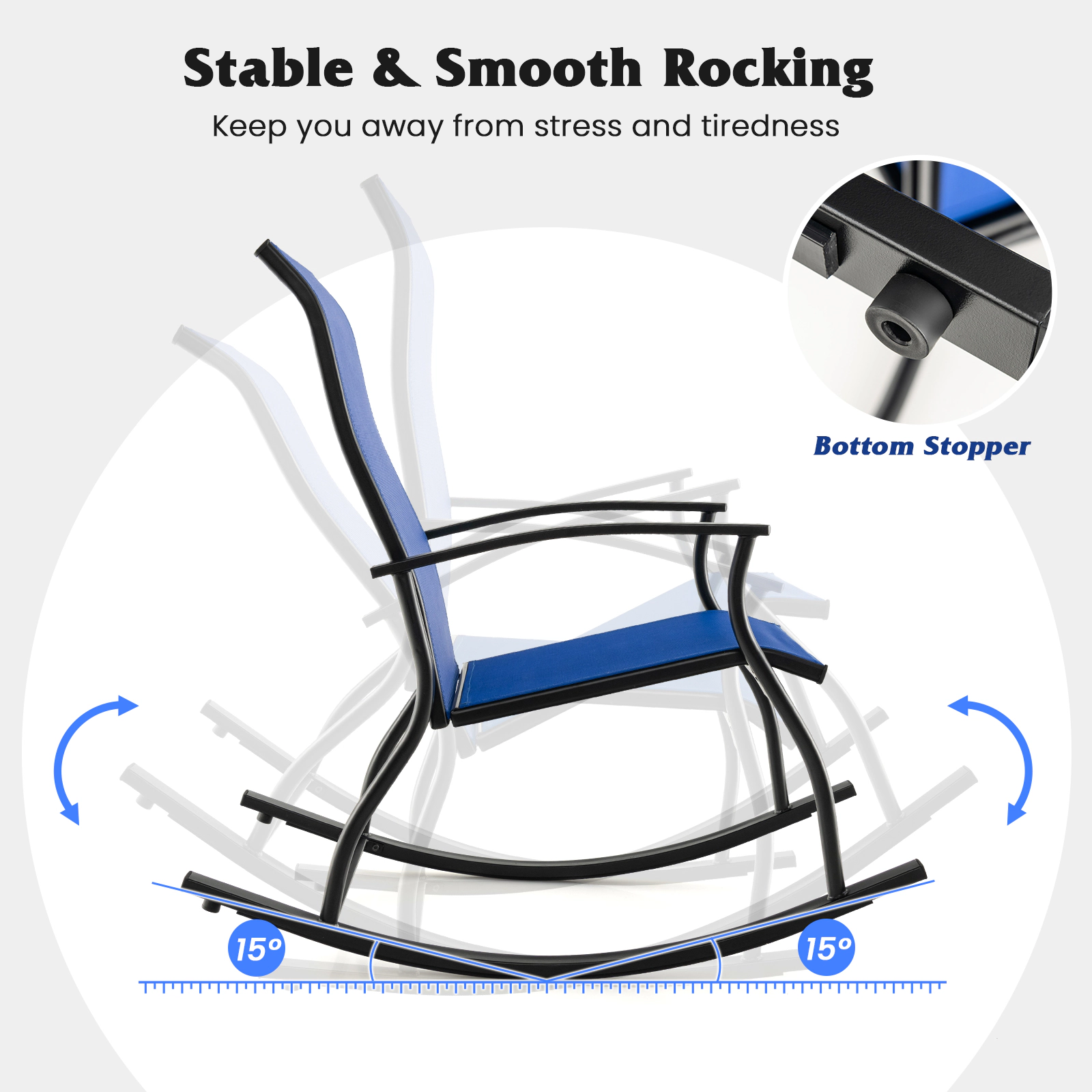 SUGIFT Set of 2 Outdoor Rocking Chairs Navy with Breathable Fabric Backrest