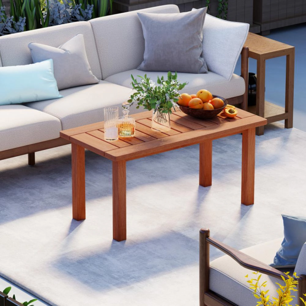 Hivvago Patio Coffee Table With Slatted Tabletop For Deck  Poolside