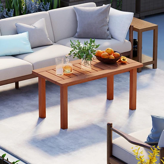 Hivvago Patio Coffee Table With Slatted Tabletop For Deck  Poolside