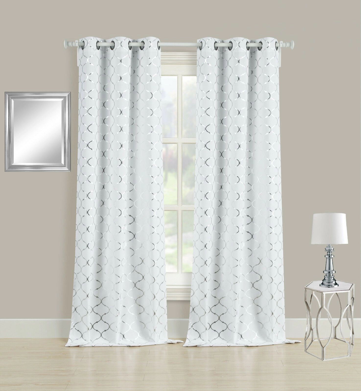 Kate Aurora 2 Pack Metallic Lattice Clover Ultra Luxurious Window Curtains