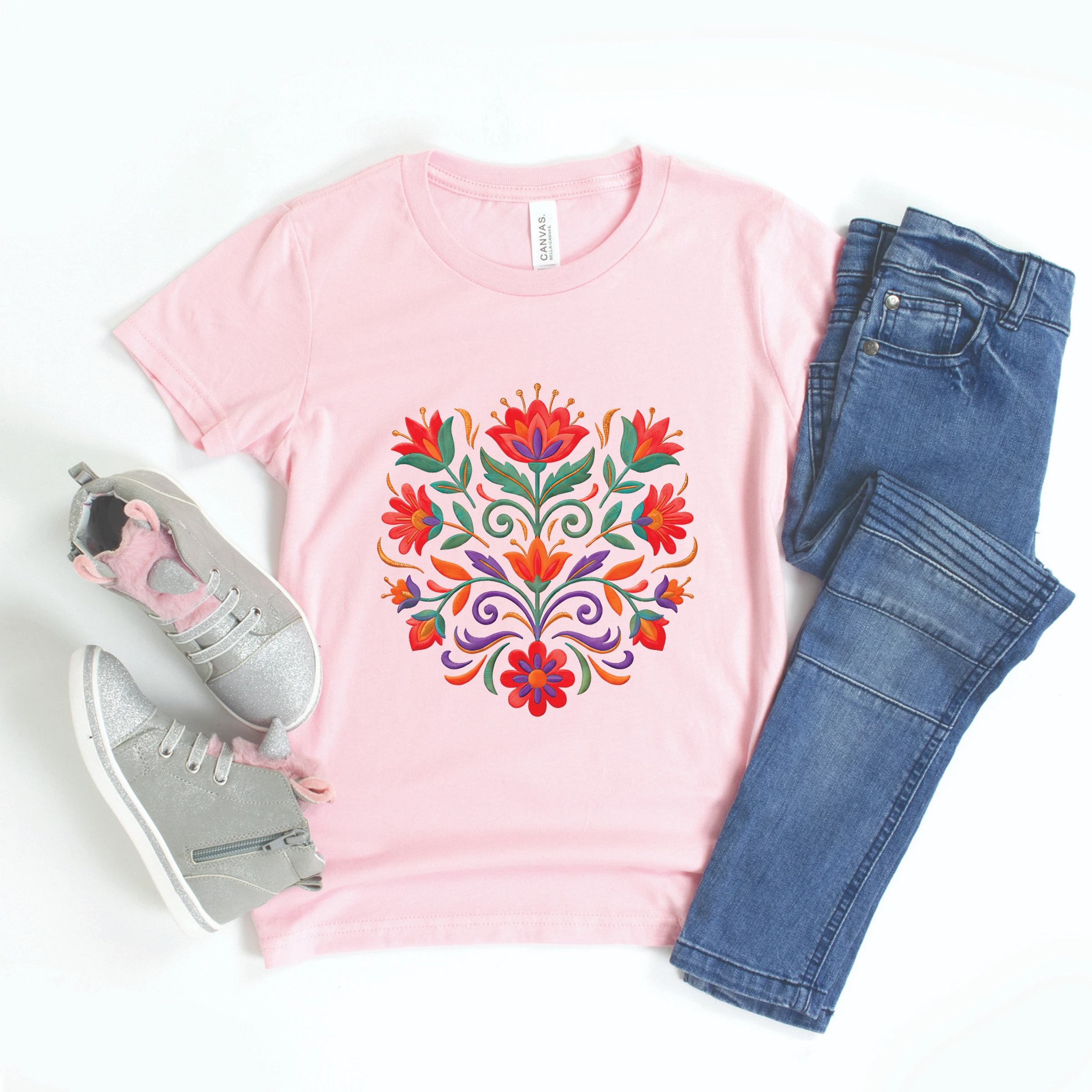The Juniper Shop - Youth Short Sleeve Graphic T-Shirt Swirly Florals Faux Texture