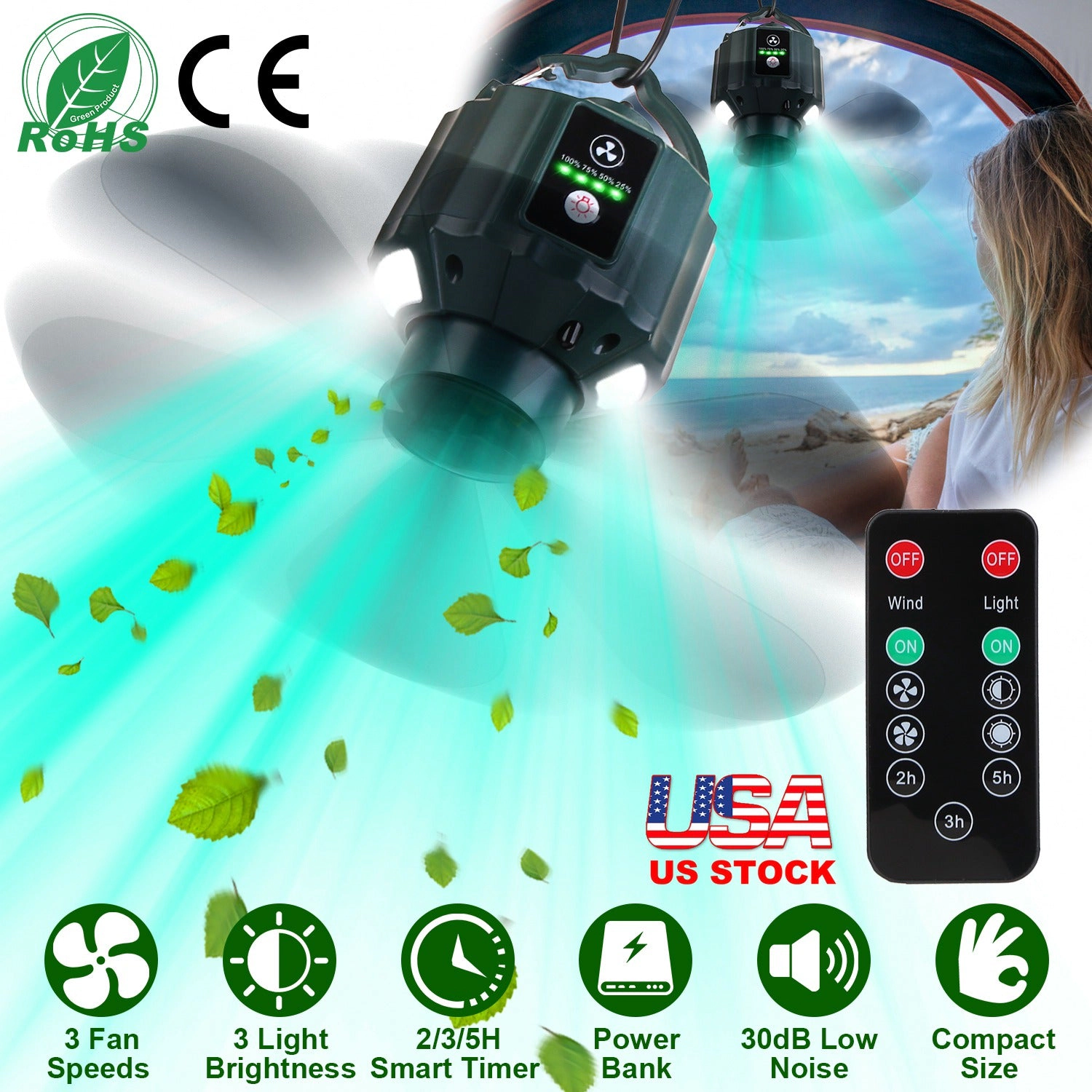 GBruno 3-in-1 LED Camping Fan With Power Bank