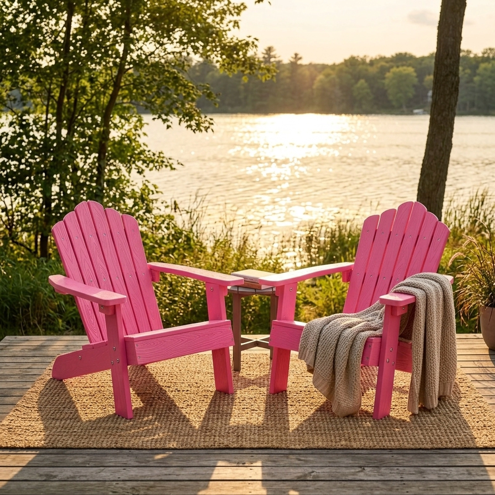 SUGIFT Set of 2 Pink Kids Adirondack Patio Chairs, HIPS, Tilted High Backrest