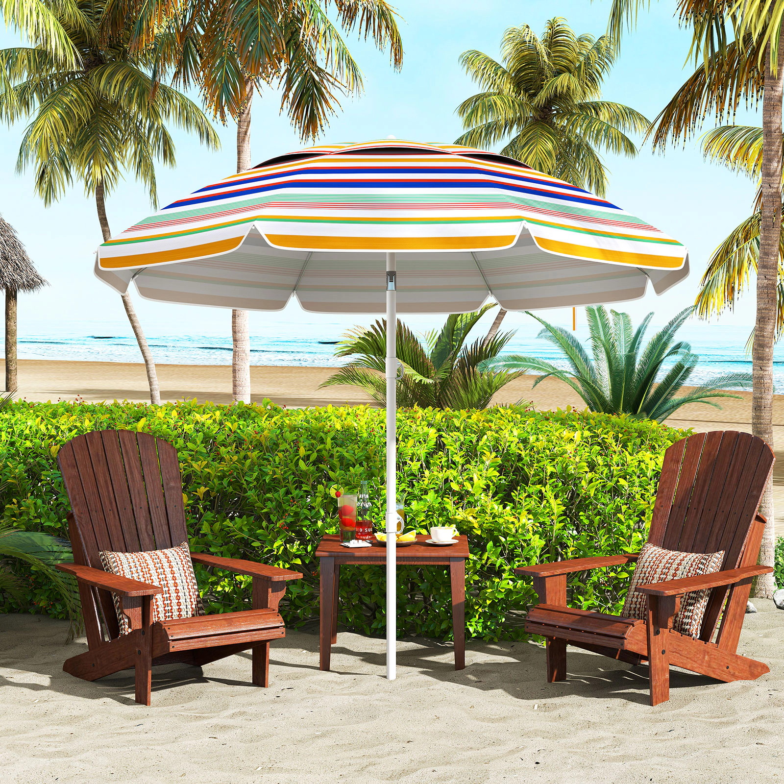 Slickblue 6.5 Foot Outdoor Beach Umbrella Lightweight 3 Section Pole with Tilt Adjustment