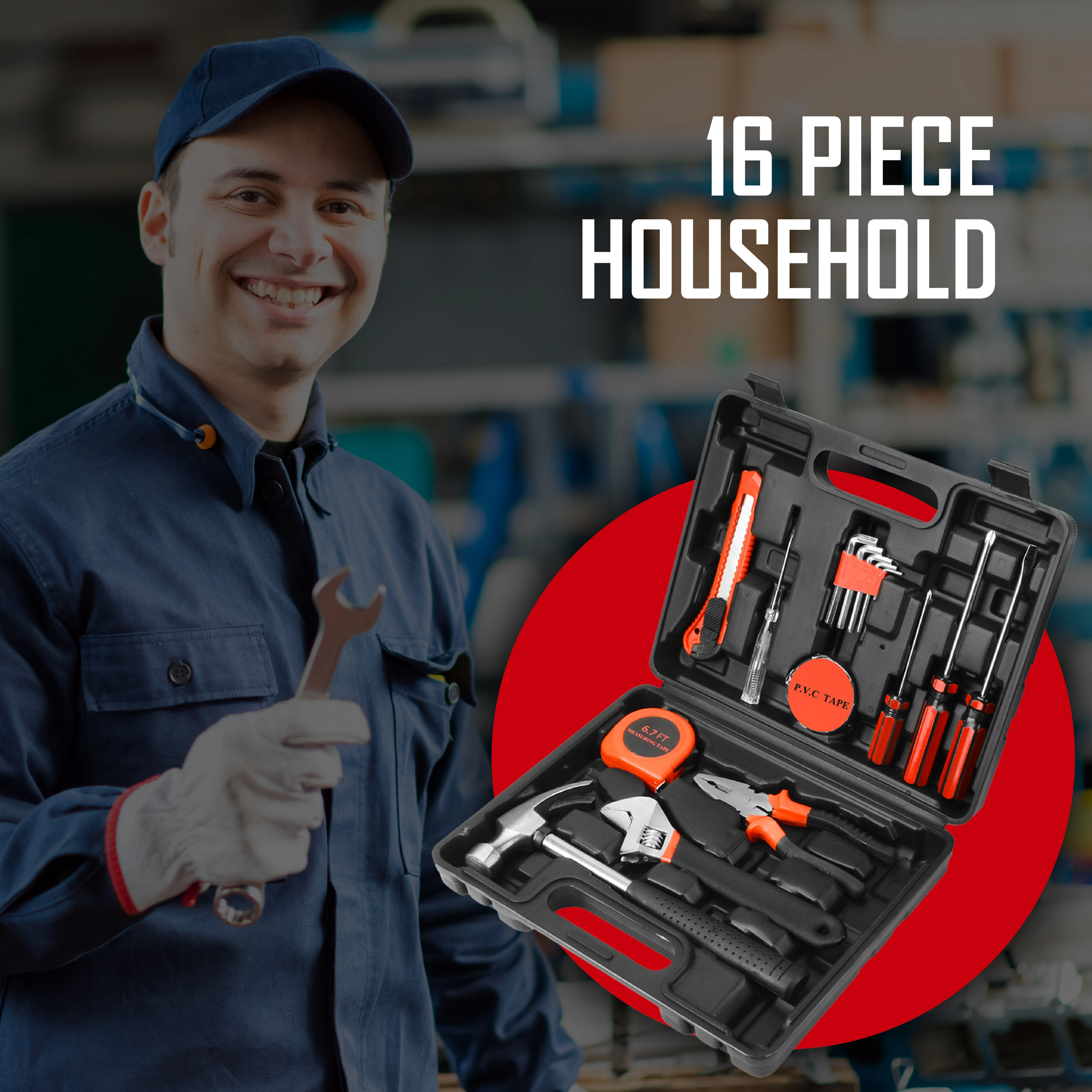 Pursonic Unisex Household 16-Piece Handy Solutions Tool Kit