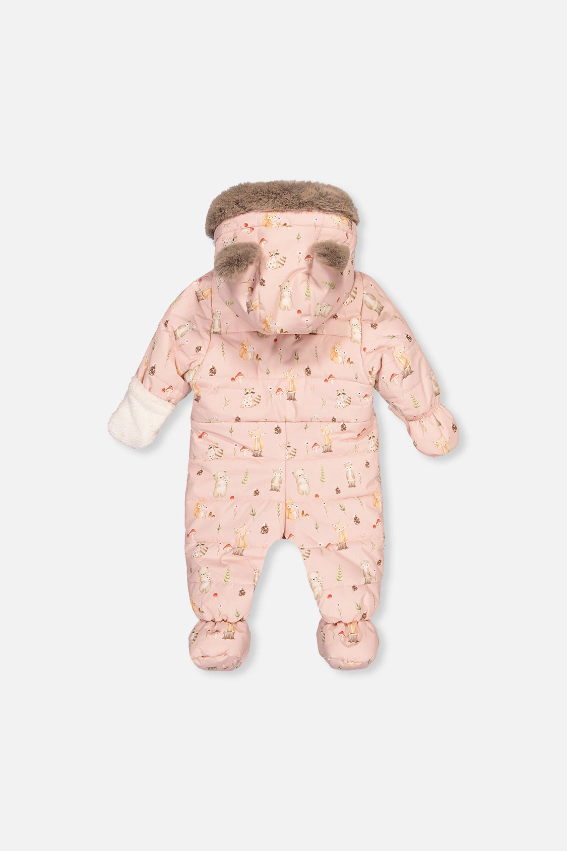 Deux par Girls Animal Print One Piece Snowsuit Adapted for Car Seats with Bear-Ear Hood