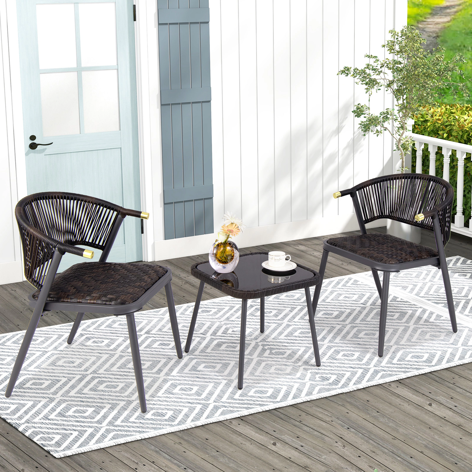 Hivvago 3 Pieces Patio Rattan Furniture Set for Backyard Poolside