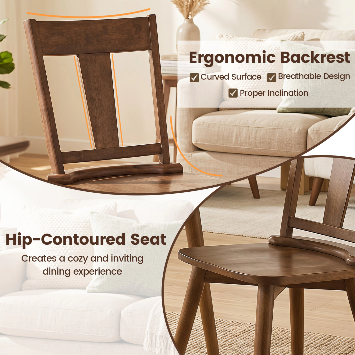 LJG Dining Chairs Set of with Solid Wood Backrest for Kitchen Dining Room