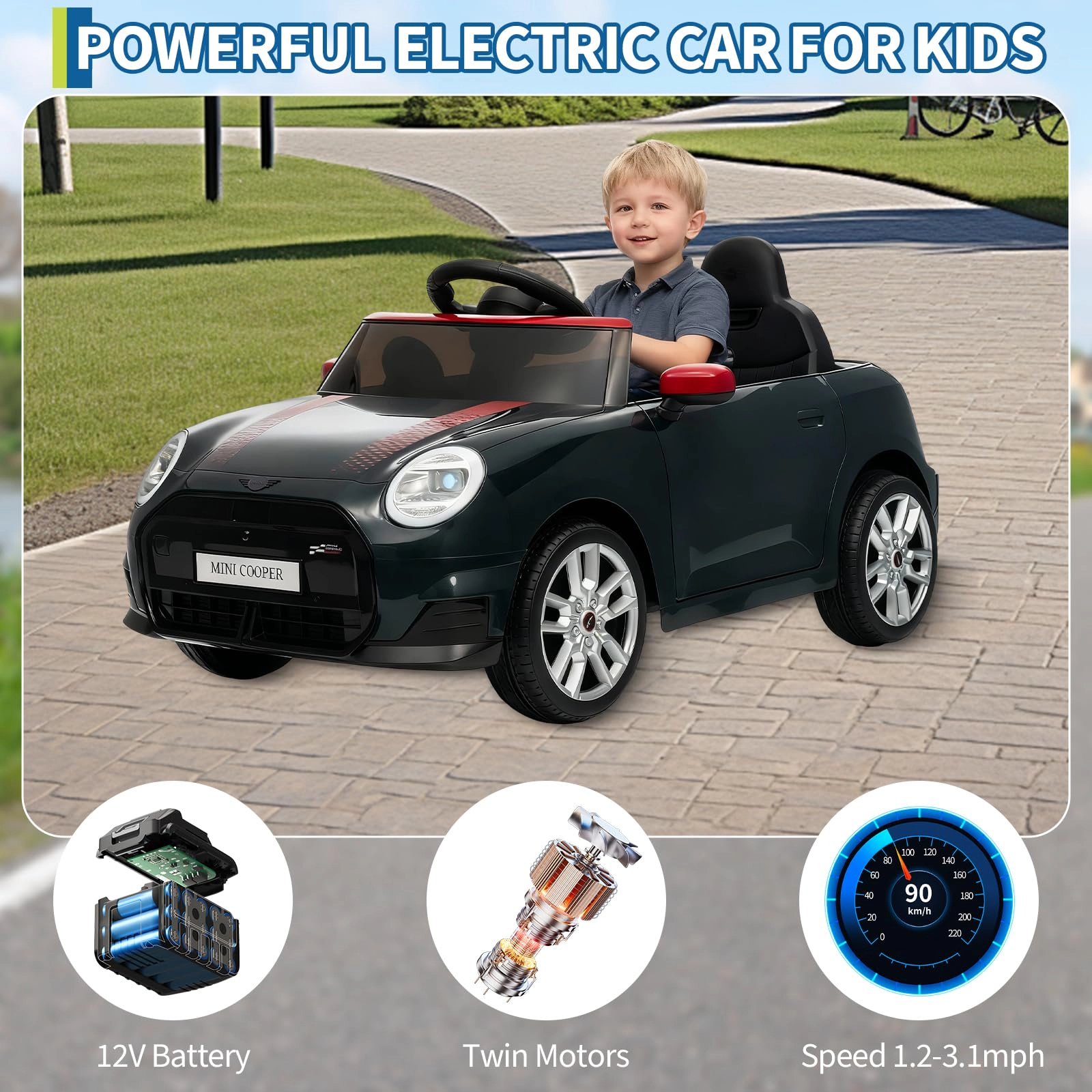 12V Licensed BMW MINI Ride On Car for Kids with 4.0 G Remote Control, LED Lights & Music, 3 Speeds