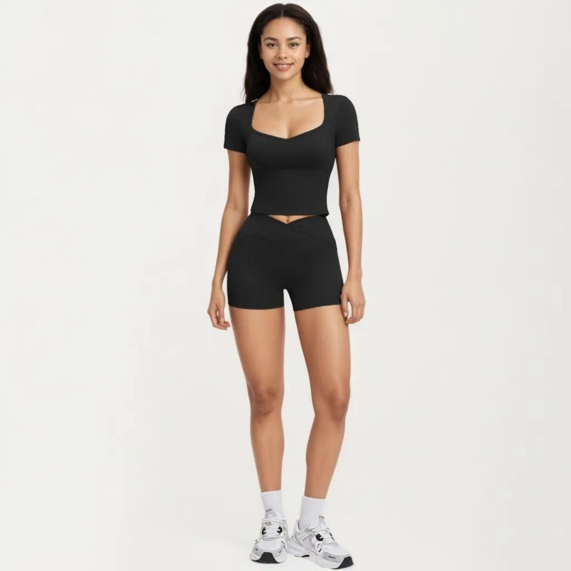 Anna-Kaci Women's Ribbed Square Neck Fitted Crop Workout Top Stretch Athletic Training Shirt for Yoga Fitness
