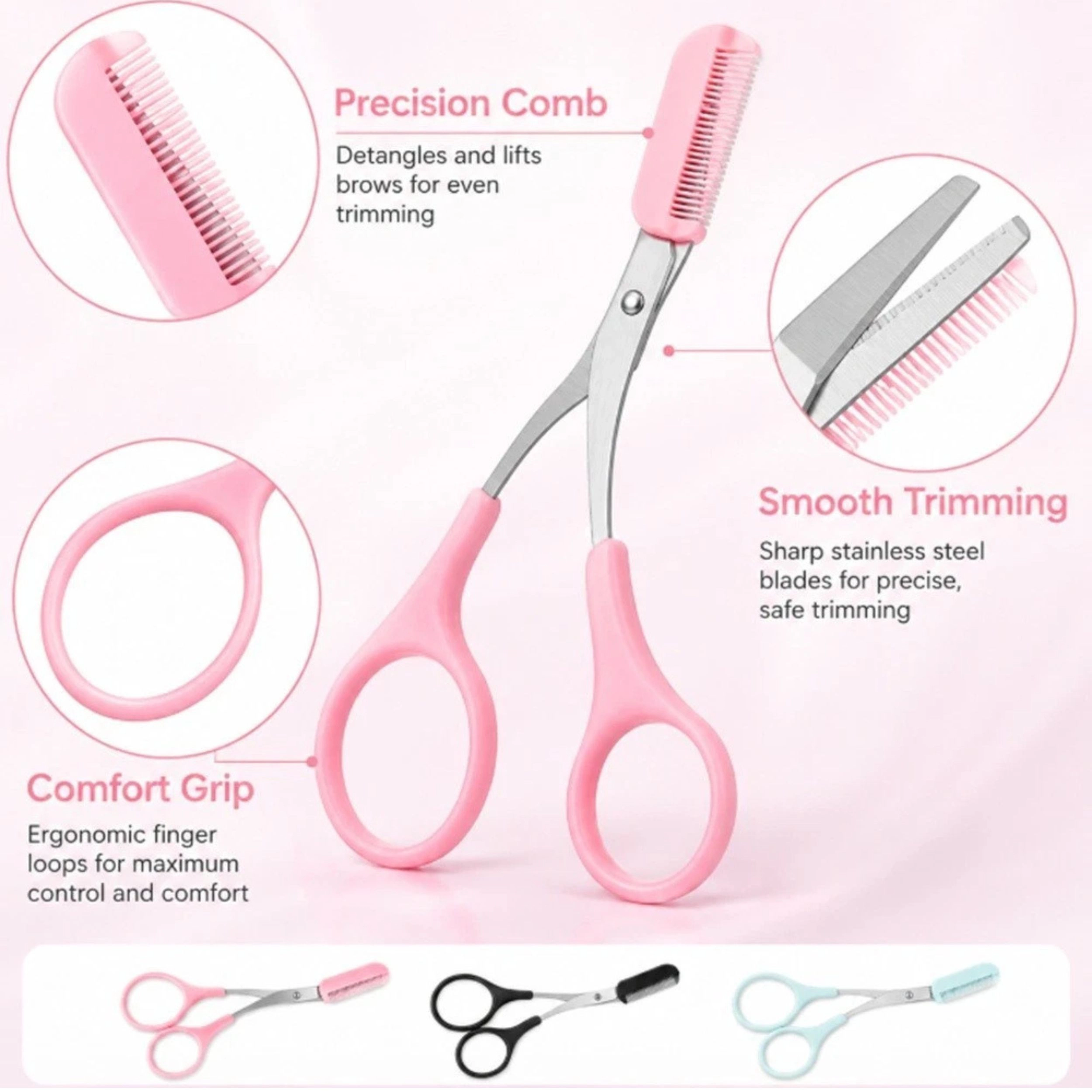Home Collection 3-Piece Eyebrow Trimmer Scissors Kit with Comb