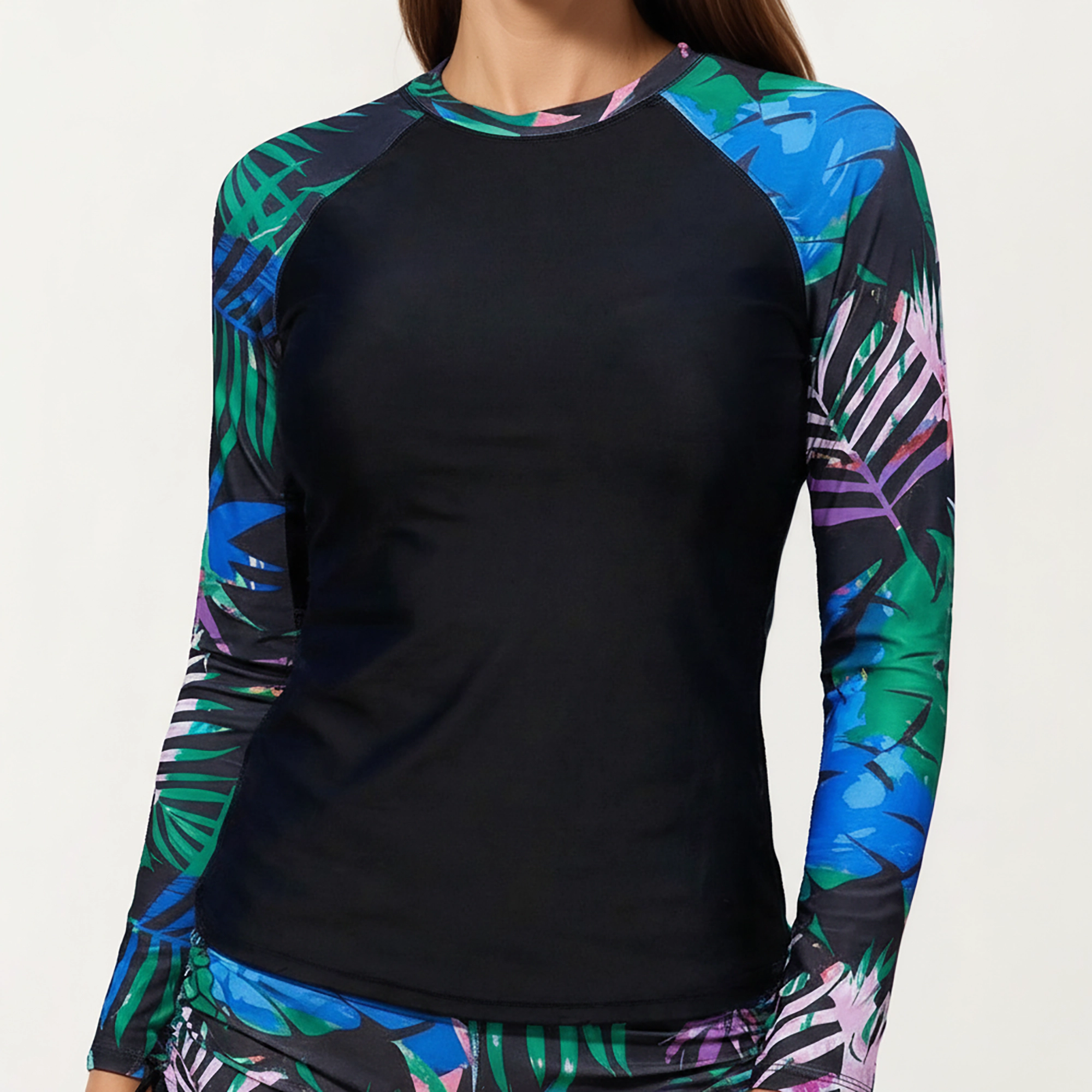 Anna-Kaci Womens Long Sleeve Rash Guard Swim Set with Drawstring Shorts