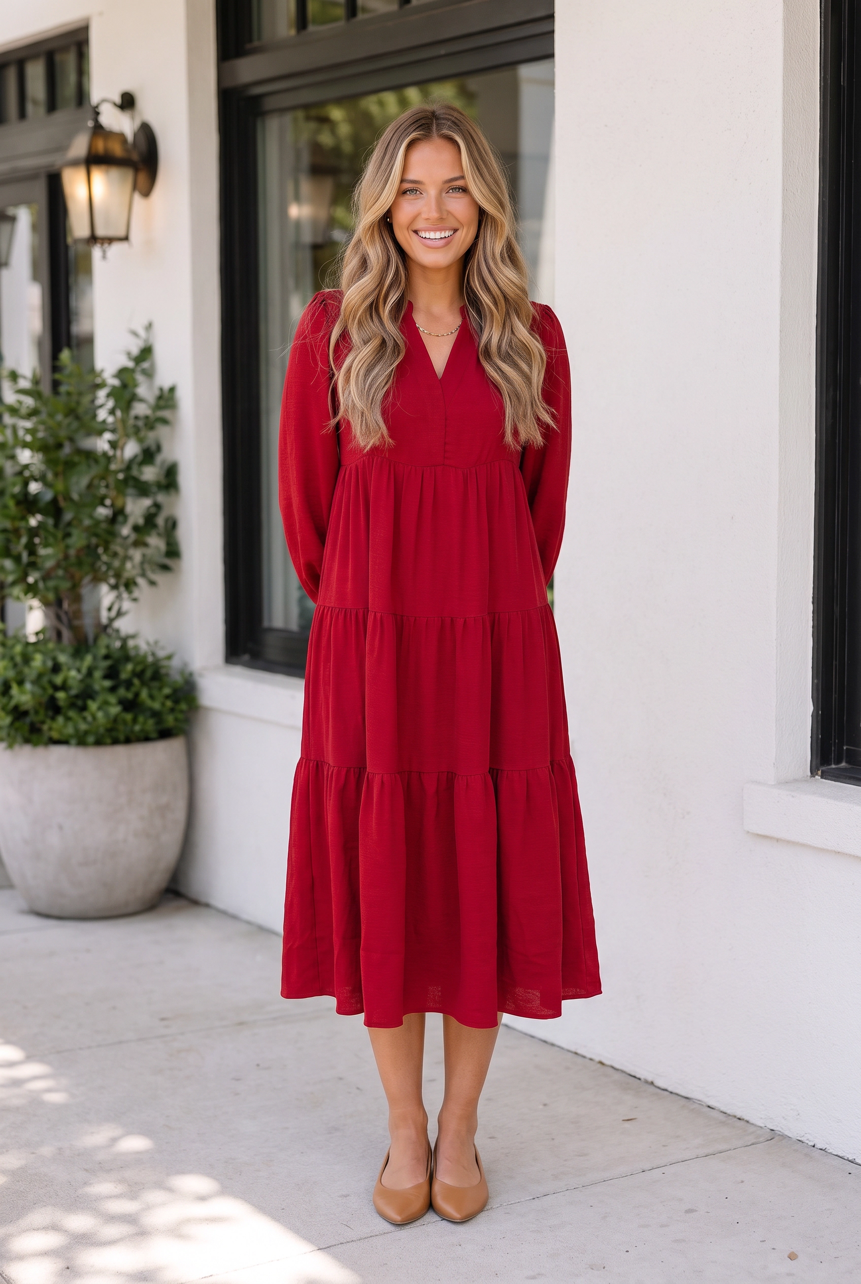 Threaded Pear Women's Melani Tiered Shift Midi Dress