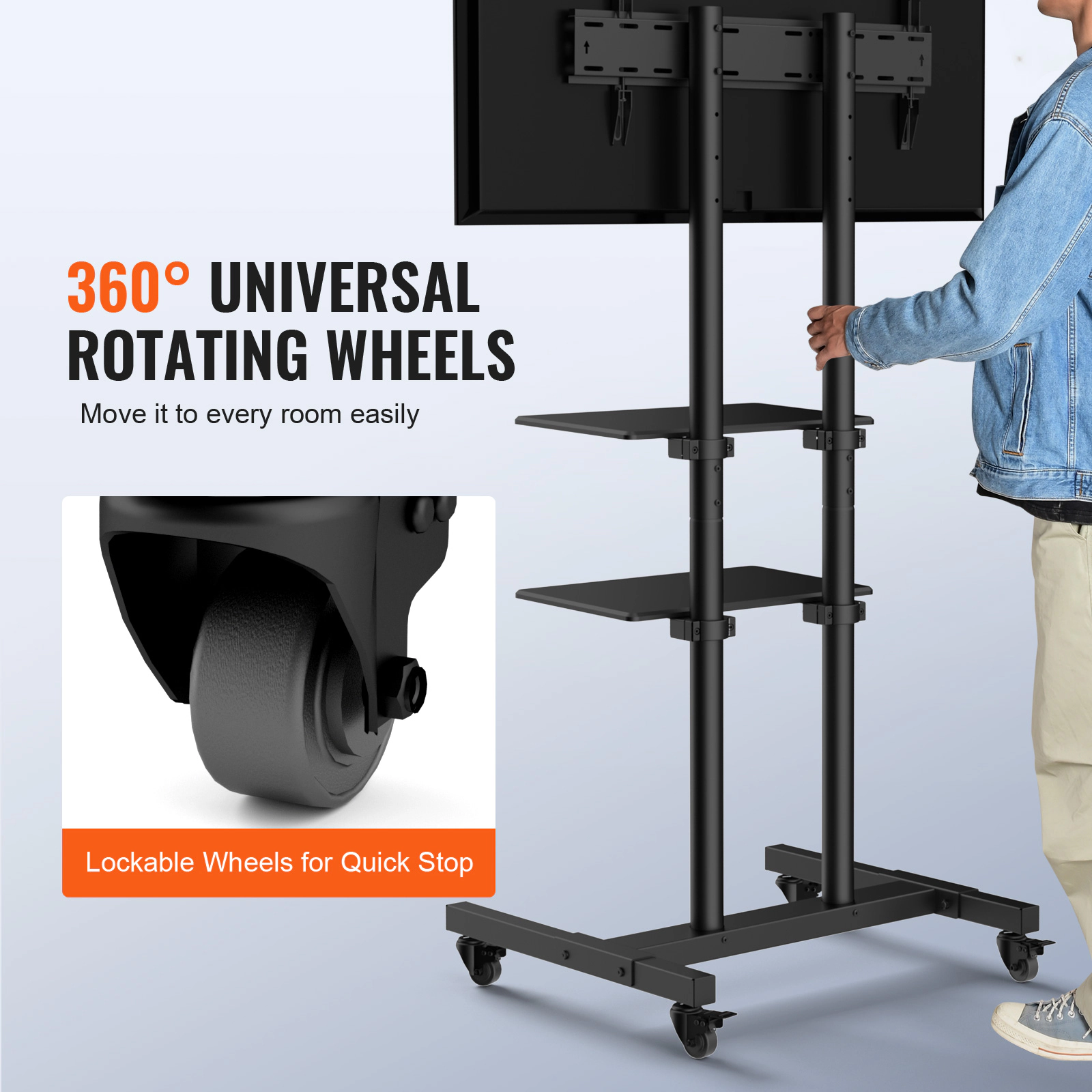 HONGGE Portable TV Stand with Height Adjustable Mount for Bedroom Living Room