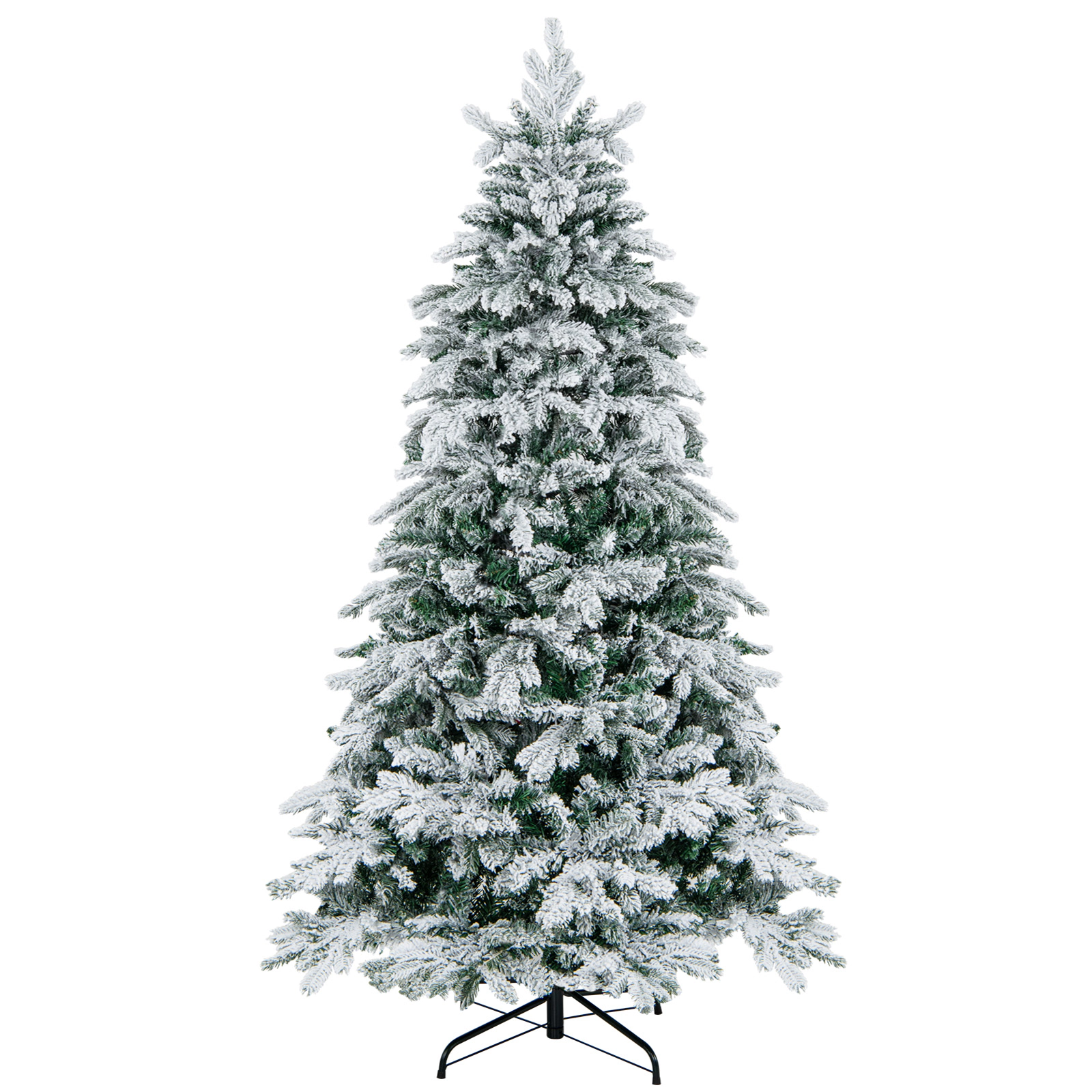SUGIFT Flocked Artificial Christmas Tree with Warm White LED Lights 6-Ft Height Hinged Branches White & Green