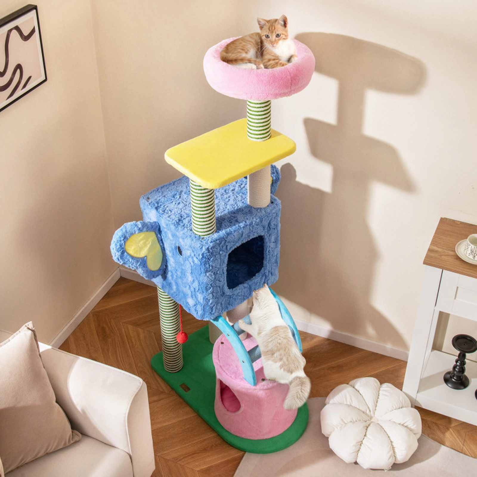 SUGIFT 60-in 22-lb Per Layer Elephant Cat Tree with 2 Condos Scratcher Ramp and Anti-tipping Device