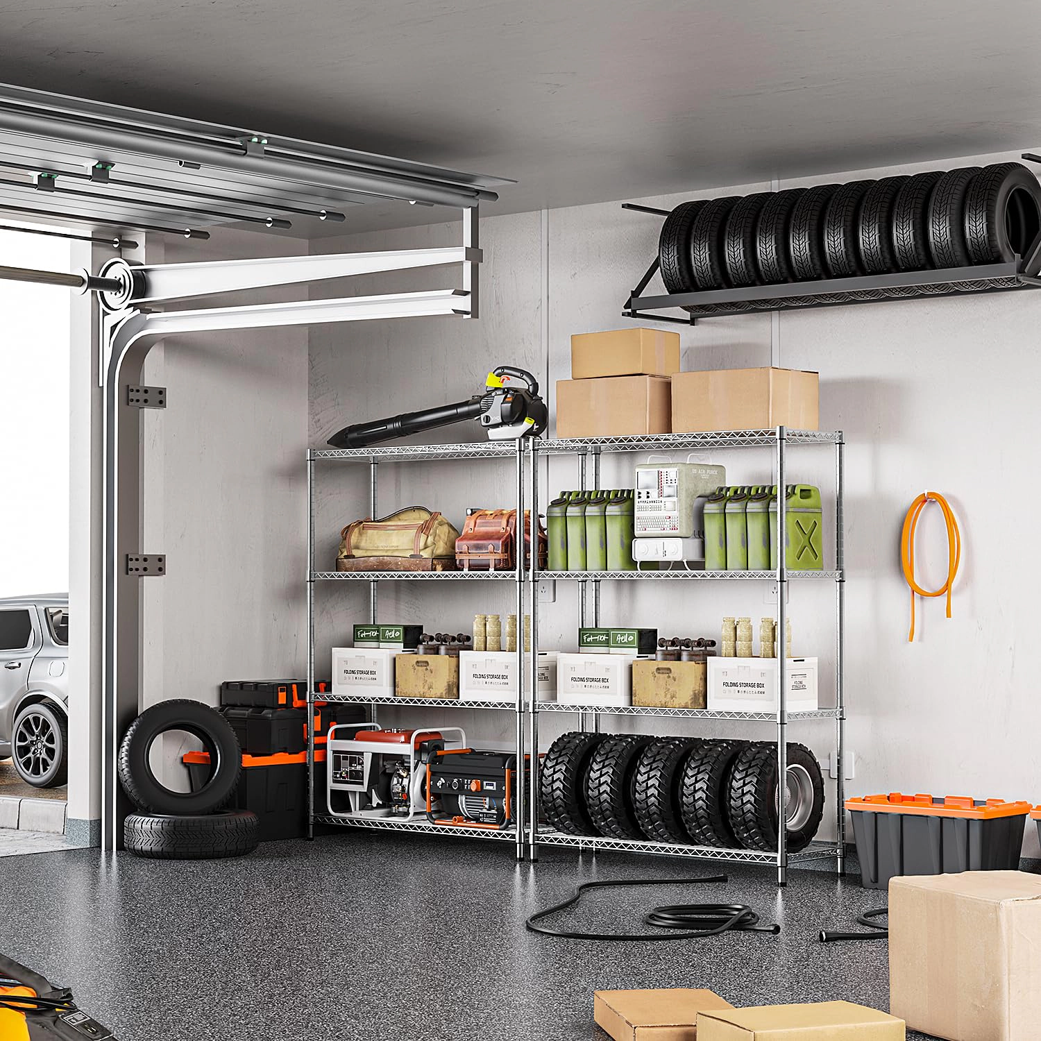 Flynama 4 Shelf Wire Shelving 1400 Lbs 45.3W x 15.8D x 59.4H in Heavy Duty Adjustable Metal Garage Rack