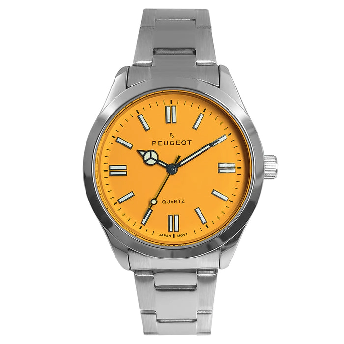 Peugeot Women's 36mm Sport Watch with Yellow Dial and Stainless Steel Bracelet