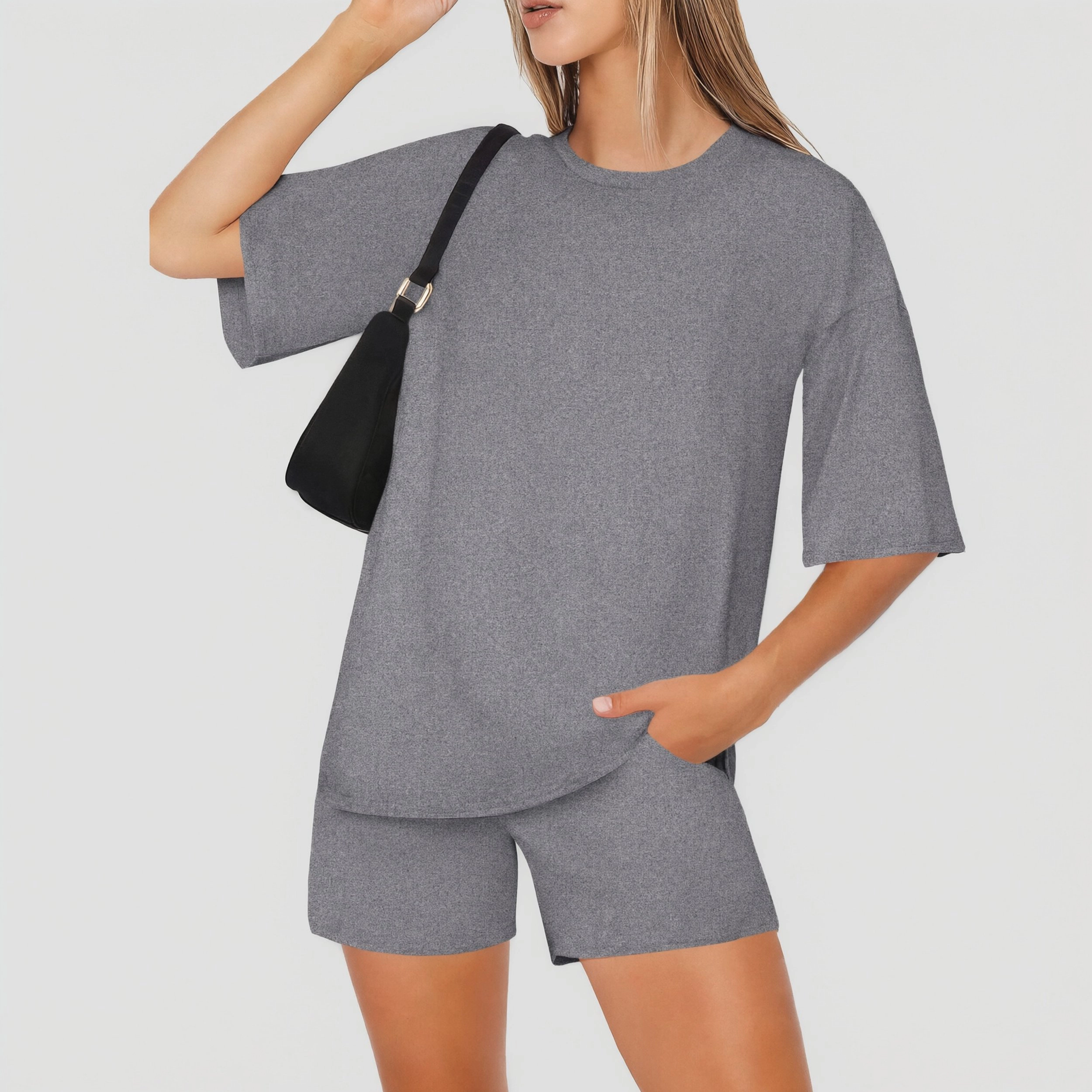 Ekouaer Women Two Piece Set Oversized Boxy T shirt Casual Short Sets Summer Matching Fashion