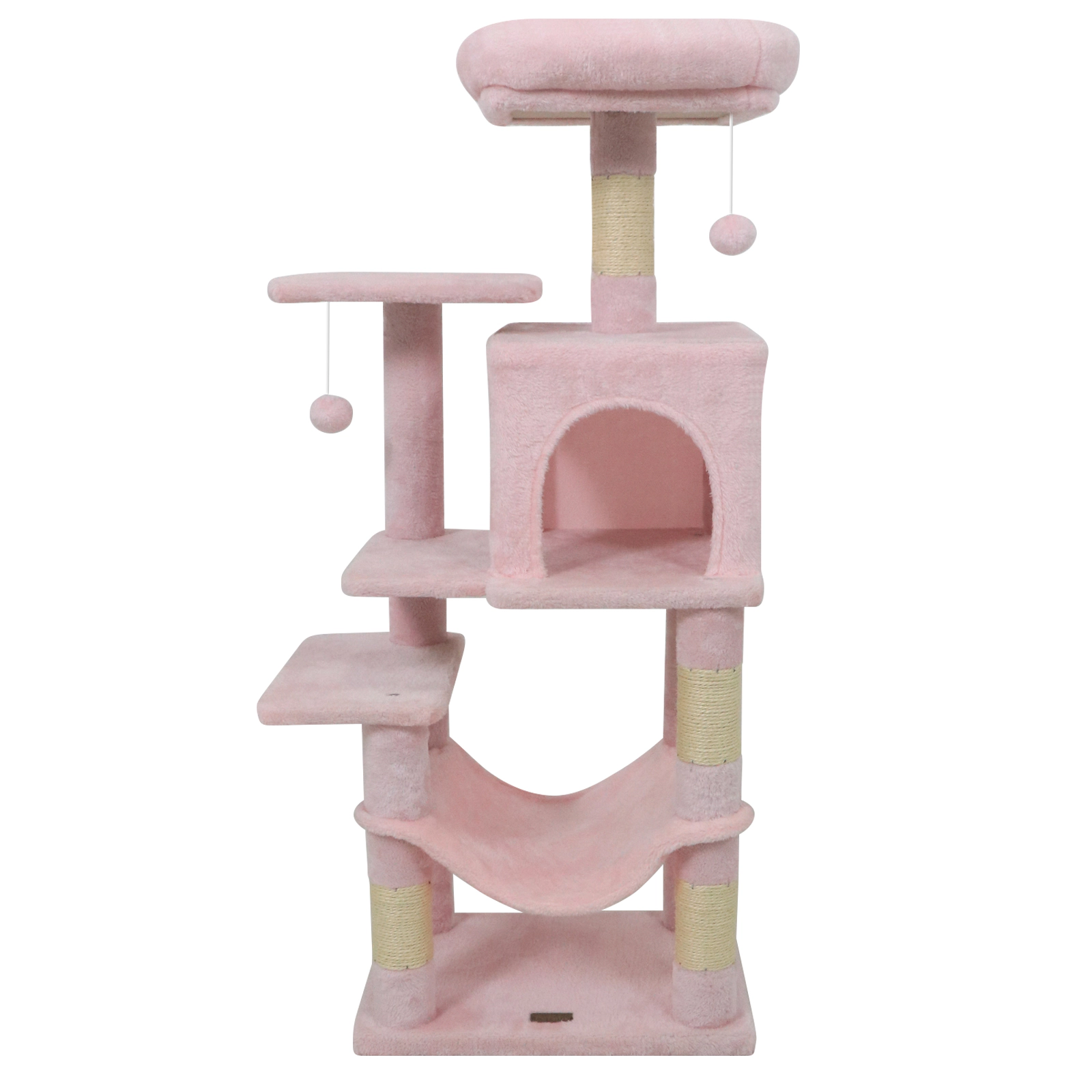 SUGIFT 44-in Pink Cat Tree Tower with 2-Door Condo Padded Top Perch Plush Hammock and Sisal Posts
