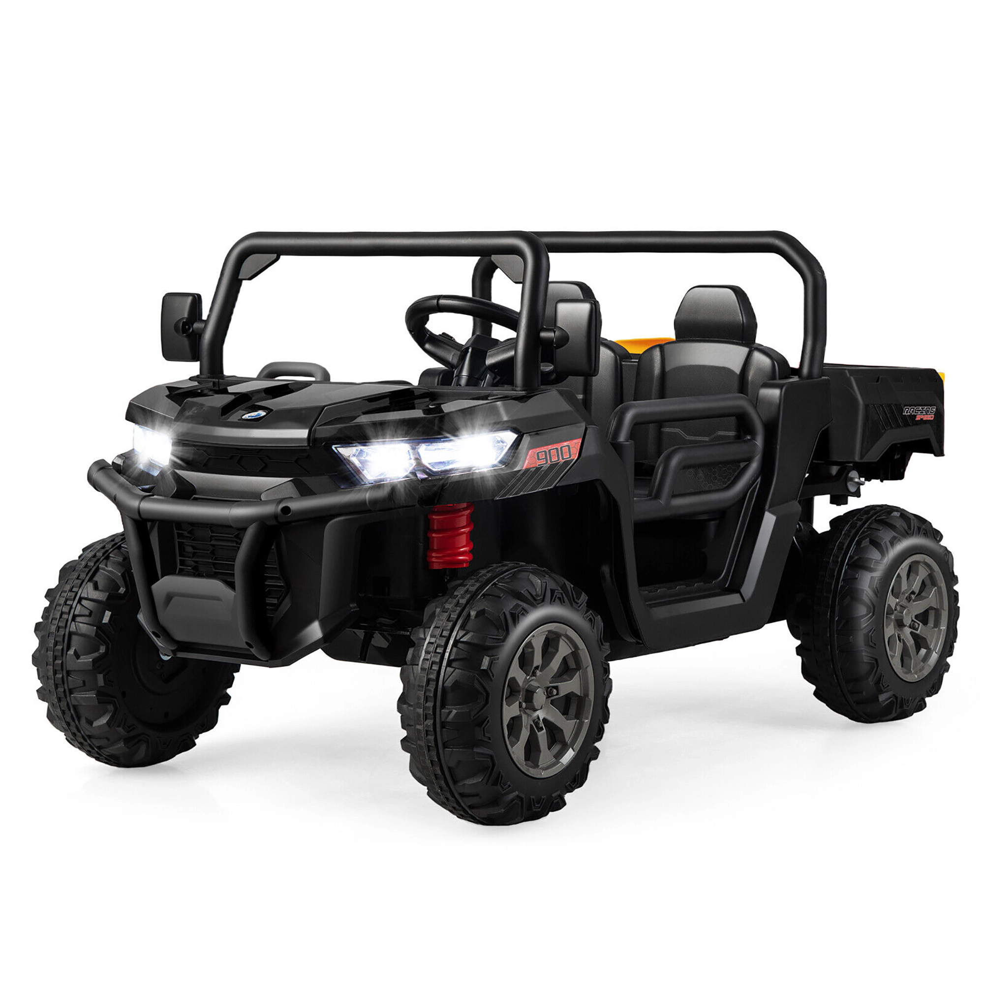 Costway 12V Electric Kids UTV 2-Seater Ride on Car with Remote Control Dump Bed Rocking Function Pink
