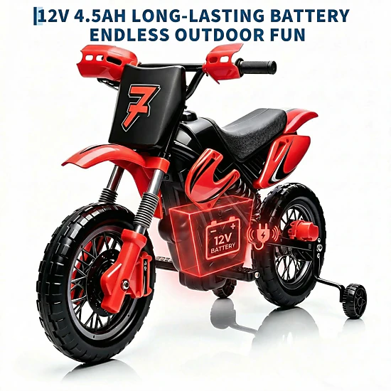 Enjyam 12V Kids Ride On Motorcycle with Dual Motors, 3-Wheel Electric Bike with Lights & Sounds for Boys & Girls