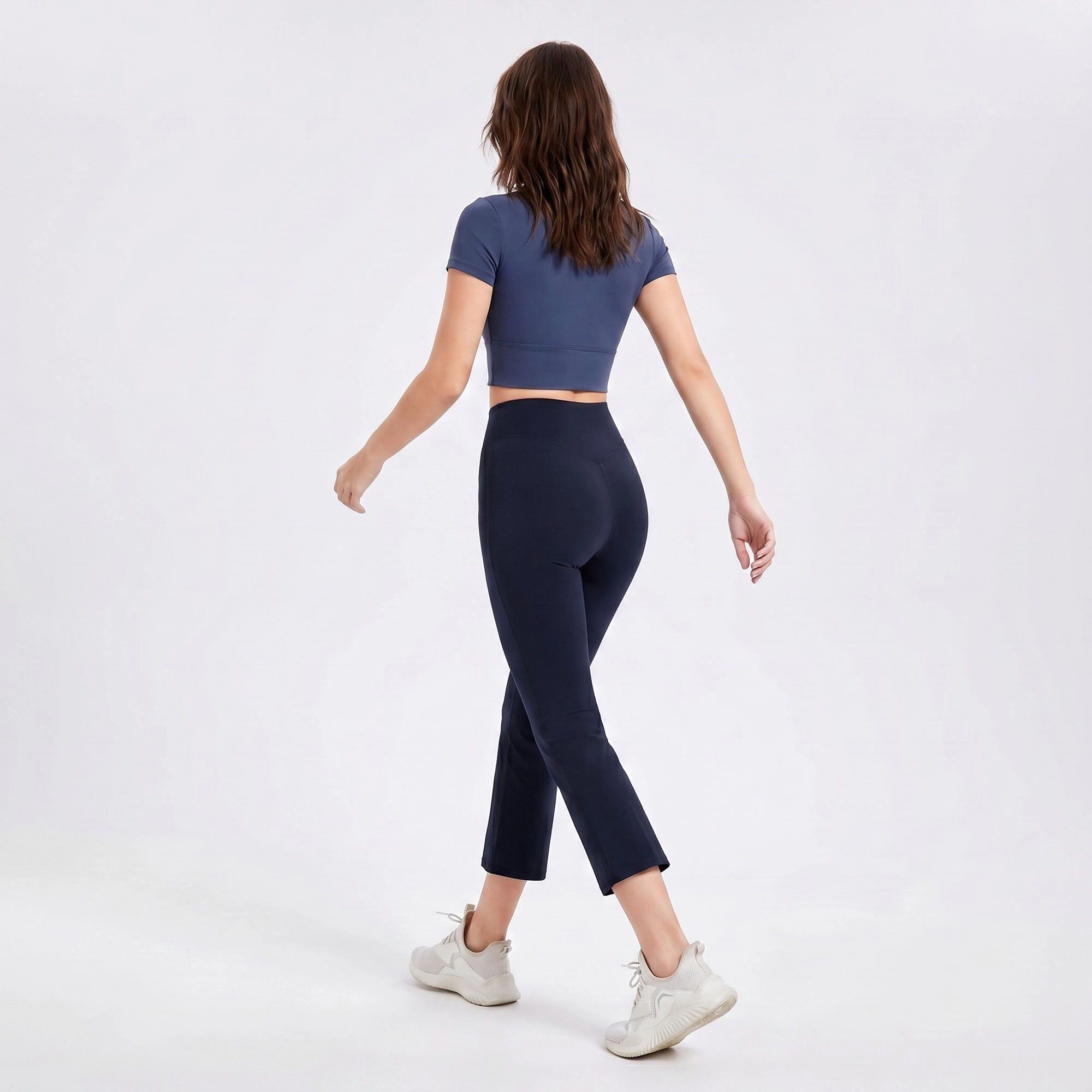 Anna-Kaci Women's High-Waist Cropped Flare Yoga Pants with Wide Waistband Smooth Stretch Workout Leggings