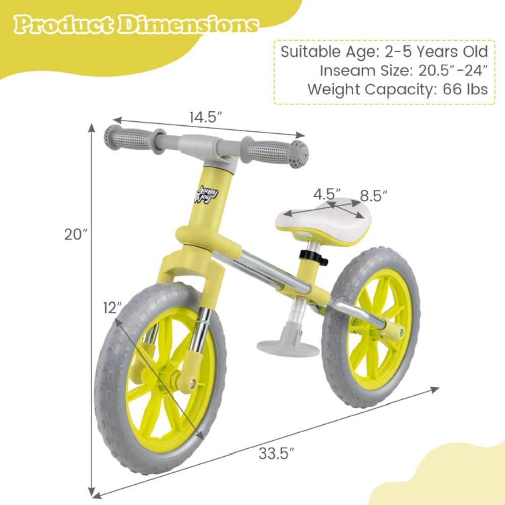 Hivvago 12 Inch Balance Bike with Adjustable Seat and Rotatable Handlebar