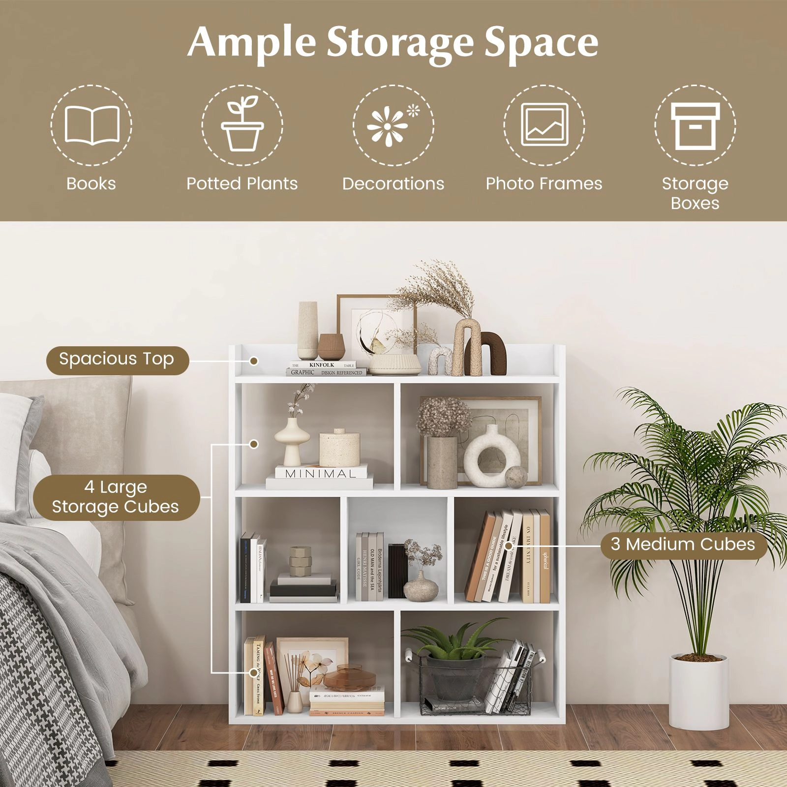 SlickBlue 4 Layer Storage Bookshelf with 7 Compartments