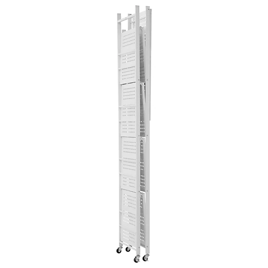 Flynama Folding Storage Shelf with Wheels 5-Tier No Assembly Organizer Shelf White