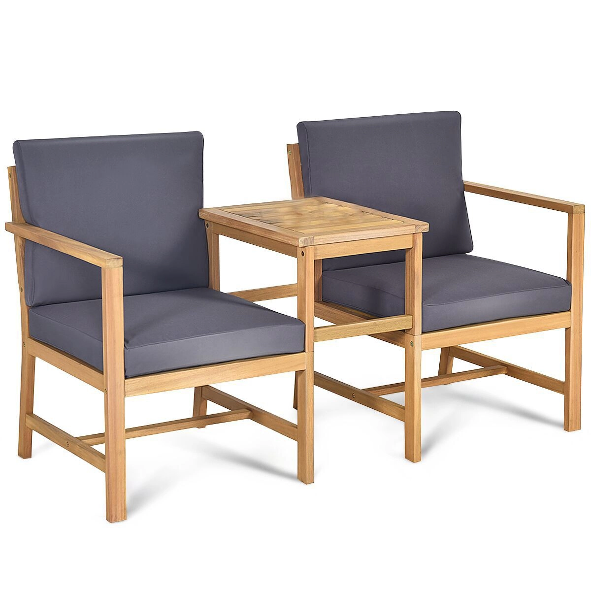 SUGIFT 3-in-1 Acacia Wood Loveseat Conversation Set with Separable Coffee Table 355-lb Chair Capacity Natural Teak