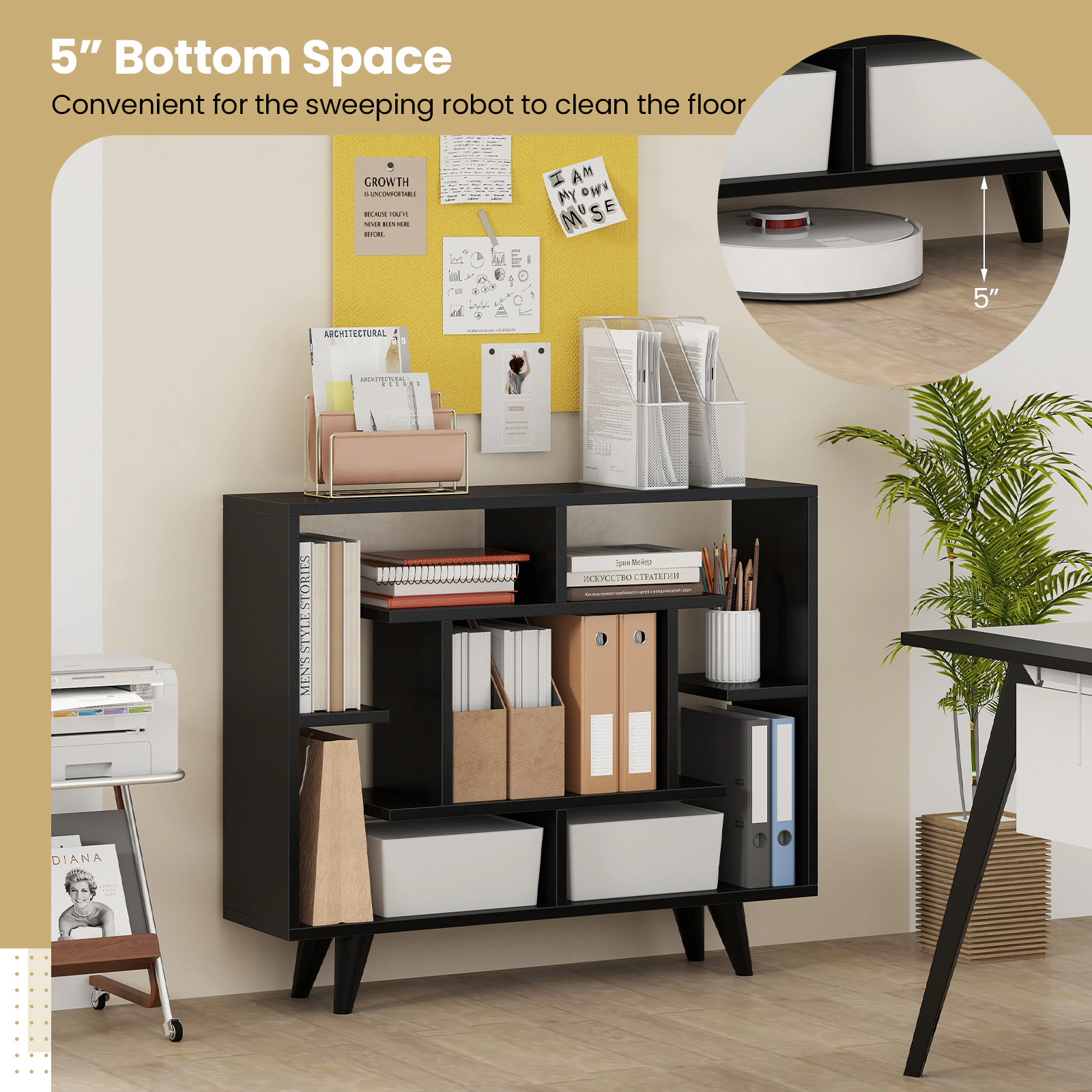 Costway Bookshelf Geometric Bookcase w/ Anti-Tipping Kit Storage Shelving Unit White