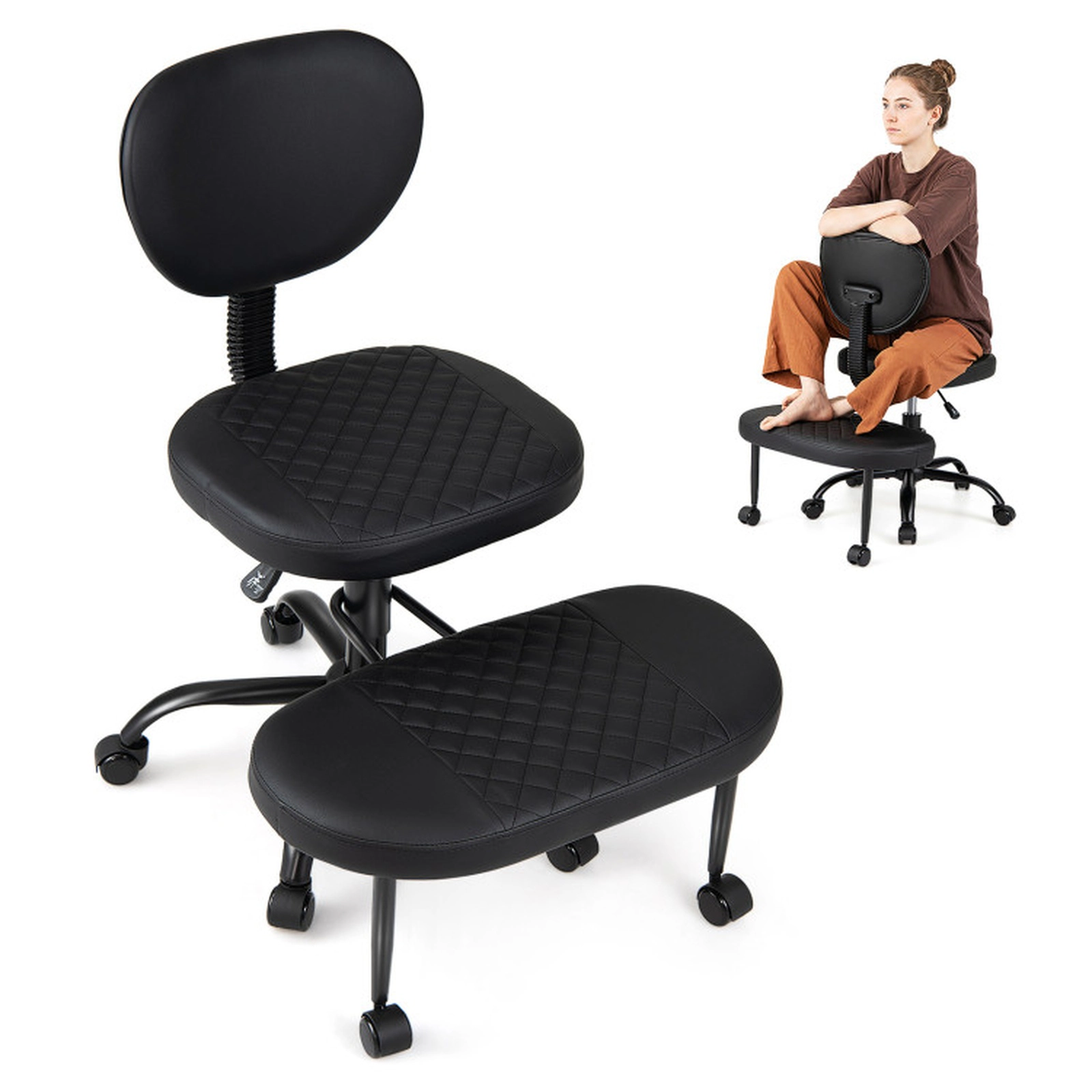 SUGIFT Criss Cross Faux Leather Office Chair with Rotating Footrest and Adjustable Seat Black