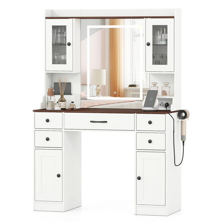 Hivvago 41.5 Inch Makeup Dressing Table With Power Outlets And 3 Color Lighting Modes