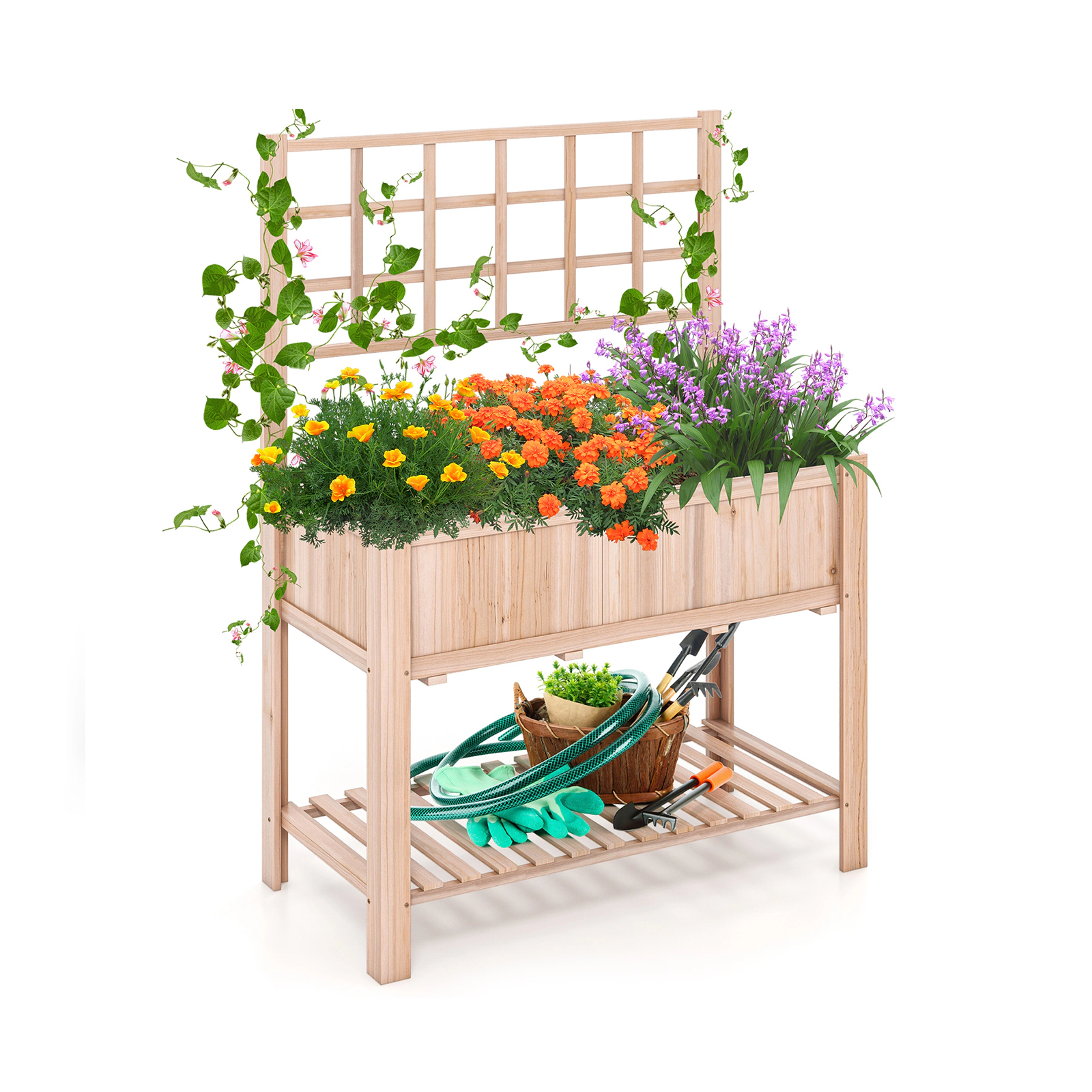 LJG Raised Garden Bed Elevated Wooden Planter Box with Trellis