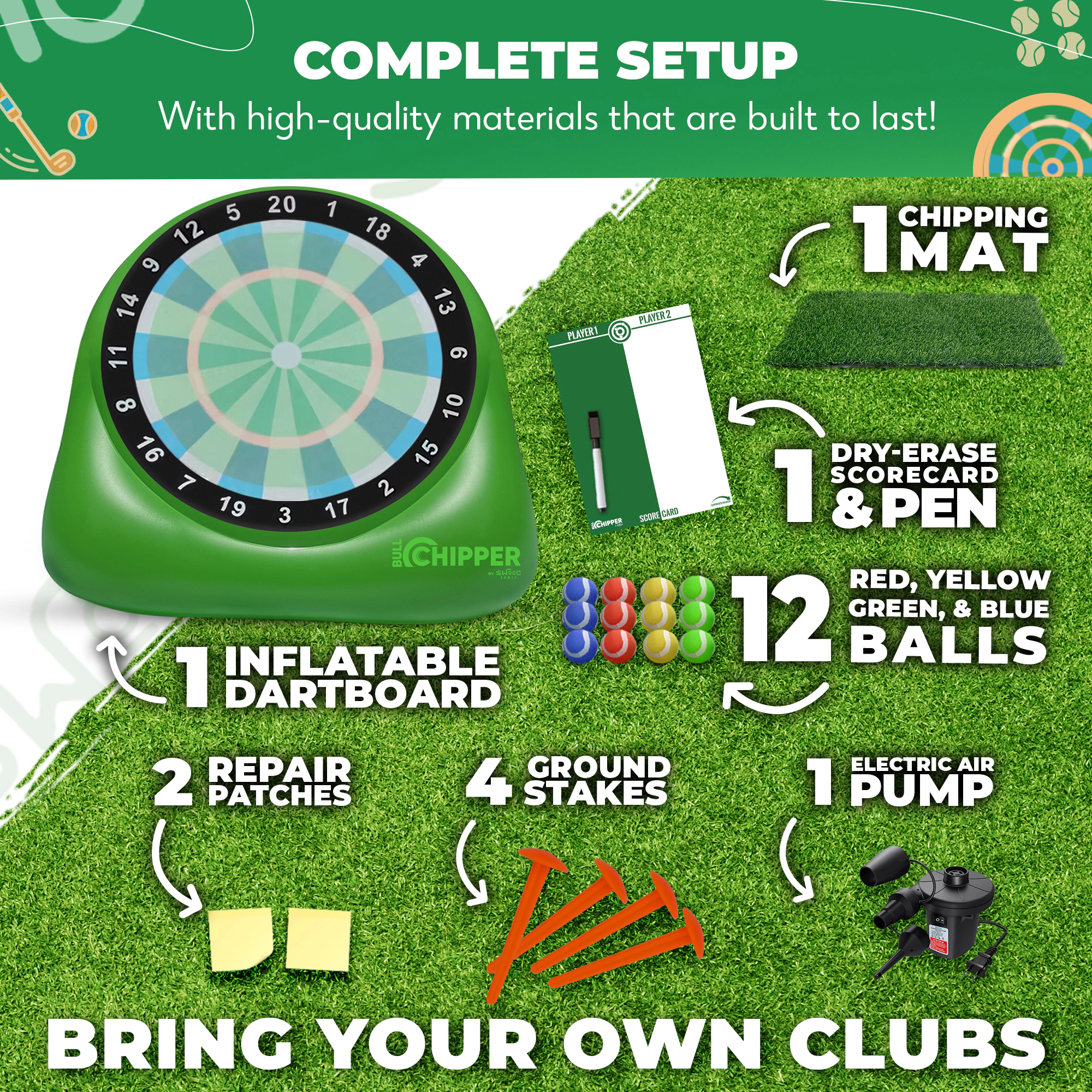 Swooc Games | Bull Chipper™ | Giant Golf Darts with 10+ Golf Games