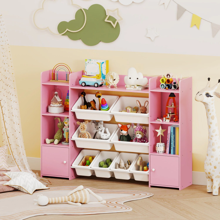 Hivvago 56 inch Large Toy Storage Organizer with 8 Removable Bins and Bookshelf
