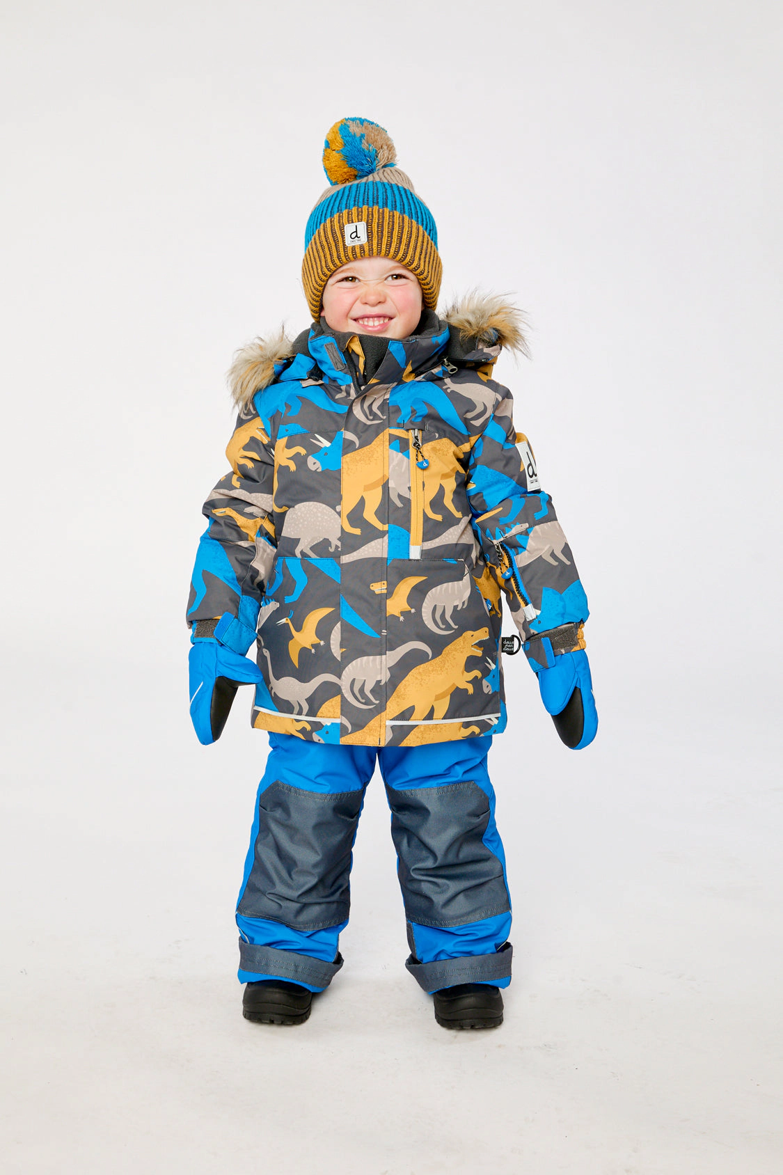 Deux par Boys Dinosaur Print Two Piece Play Snowsuit with Hooded Jacket and Snow Pants