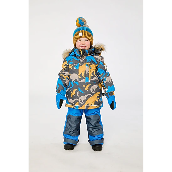 Deux par Deux Boys Dinosaur Print Two Piece Play Snowsuit with Hooded Jacket and Snow Pants