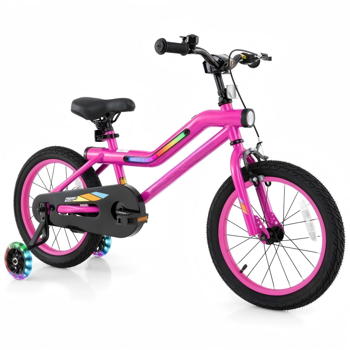 SUGIFT Pink Training Wheels Headlight and Padded Seat Kids 16 Inch LED Lighted Bike