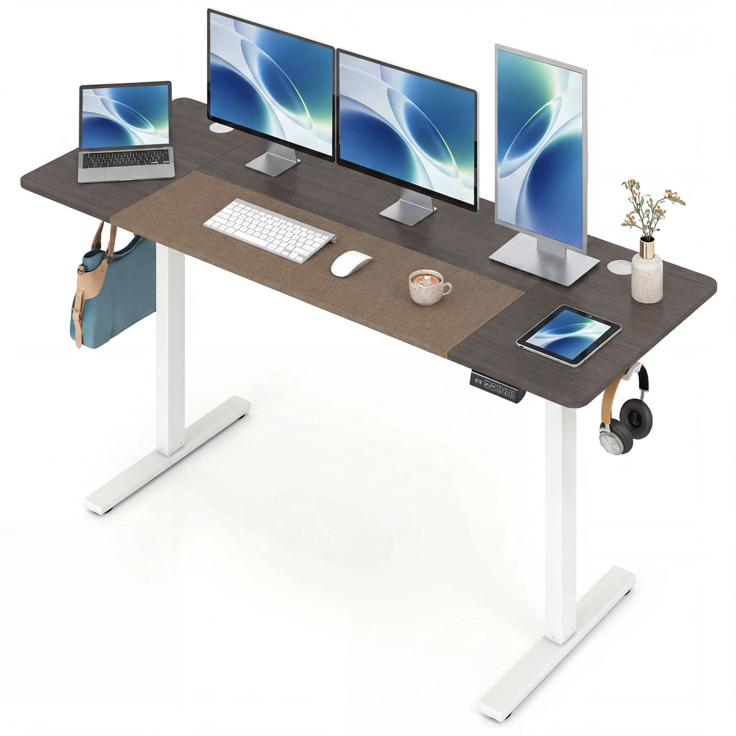 LJG 63 x 24 Inch Height Adjustable Sit Stand Computer Desk with 3 Memory Presets
