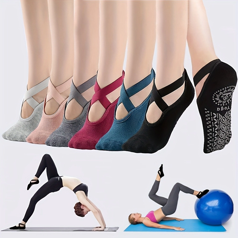 Wardrobe Whimsy 6 Pairs Women's Grip Yoga Socks with Non-Slip Grippers