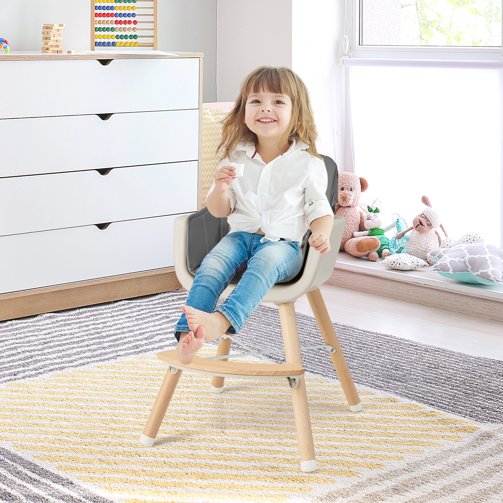 SUGIFT 3-in-1 Convertible High Chair Cushion 35-lb Capacity Ages 6 Months-3 Years 20.5-in High Chair 17.5-in Short