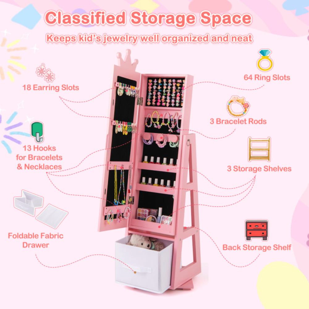 Hivvago Kids Jewelry Armoire Cabinet With Large Storage Capacity And Swivel Base-Pink