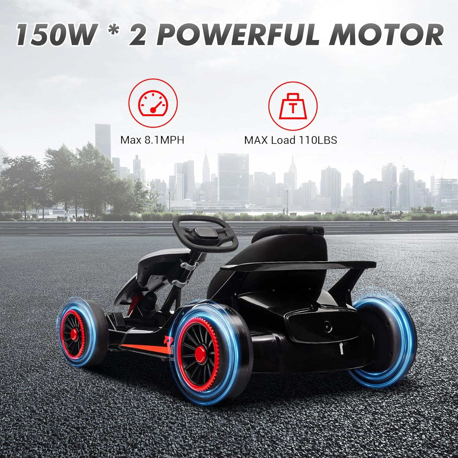 24V Kids Electric Drift Go Kart, 2×200W Motors, Adjustable Seat, LED Lights, Outdoor Ride-On Race Car for Ages 6-12