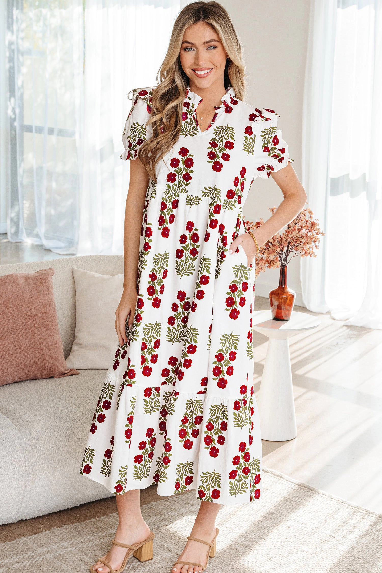 Threaded Pear Women's Promise Sleeve Tiered Maxi Dress